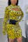 Fashion Sexy Printed Yellow Cutout Dress