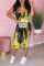Fashion Sexy Print Yellow Suspender Dress