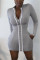 Gray Fashion Sexy Regular Sleeve Long Sleeve Zipper Collar Mini Patchwork Dresses