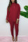 Wine Red Fashion Casual Long Sleeve Turtleneck Regular Sleeve Regular Two Pieces