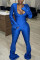 Blue Sexy Solid Fold V Neck Jumpsuits