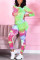 Pink Green Fashion Casual Print Tie-dye O Neck Long Sleeve Two Pieces