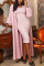 Pink Sweet Solid O Neck Long Sleeve Two Pieces