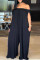 Black Fashion Casual Solid Backless Off the Shoulder Loose Jumpsuits