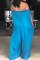 Blue Fashion Casual Solid Backless Off the Shoulder Loose Jumpsuits