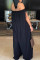 Blue Fashion Casual Solid Backless Off the Shoulder Loose Jumpsuits