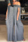 Grey Fashion Casual Solid Backless Off the Shoulder Loose Jumpsuits