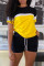Yellow Fashion Casual Patchwork Basic O Neck Short Sleeve Two Pieces