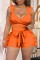 Orange Sexy Casual Solid Basic V Neck Sleeveless Two Pieces