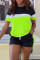 Fluorescent Green Fashion Casual Patchwork Basic O Neck Short Sleeve Two Pieces
