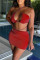 Red Fashion Sexy Solid Hollowed Out Backless Strap Design Halter Sleeveless Two Pieces