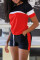 Red Fashion Casual Patchwork Basic O Neck Short Sleeve Two Pieces