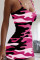 Pink Sexy Camouflage Print Split Joint Spaghetti Strap Pencil Skirt Dresses