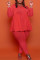 Red Casual Solid Split Joint Flounce O Neck Plus Size Two Pieces