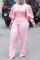 Pink Casual Solid Split Joint O Neck Plus Size Jumpsuits