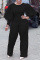 Black Casual Solid Split Joint O Neck Plus Size Jumpsuits