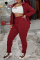 Burgundy Casual Solid Split Joint Turndown Collar Long Sleeve Two Pieces