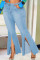 Light Blue Fashion Street Solid Slit Plus Size Jeans