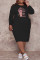 Black Fashion Casual Print Basic O Neck Long Sleeve Plus Size Dresses