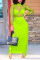 Fluorescent Green Sexy Solid Tassel Split Joint See-through O Neck Long Sleeve Two Pieces