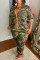 Army Green Fashion Casual Camouflage Print Split Joint Zipper Collar Plus Size Jumpsuits
