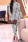 Grey Fashion Casual Print Basic Turtleneck Long Sleeve Two Pieces