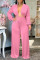 Pink Sexy Solid Hollowed Out Split Joint Asymmetrical Collar Straight Jumpsuits