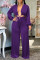 Purple Sexy Solid Hollowed Out Split Joint Asymmetrical Collar Straight Jumpsuits