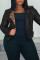Black Fashion Casual Patchwork Cardigan Turndown Collar Outerwear