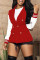 Red Casual Solid Split Joint Buckle Turn-back Collar Outerwear