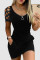 Black Casual Solid Hollowed Out Split Joint Hot Drill Zipper V Neck One Step Skirt Dresses