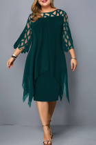 Ink Green Casual Solid Lace O Neck Straight Plus Size Dresses