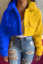 Blue Yellow Fashion Casual Solid Split Joint Cardigan Turndown Collar Outerwear