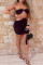 Deep Coffee Fashion Sexy Patchwork Solid Hollowed Out Strapless Sleeveless Two Pieces