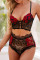 Red Black Sexy Embroidered Split Joint See-through Valentines Day Lingerie