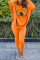 Orange Fashion Casual Print Basic Turtleneck Long Sleeve Two Pieces