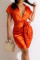 Tangerine Elegant Solid Split Joint V Neck Straight Dresses