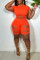 Tangerine Red Sexy Solid Hollowed Out Split Joint O Neck Short Sleeve Two Pieces