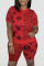 Red Fashion Casual Print Split Joint O Neck Short Sleeve Two Pieces