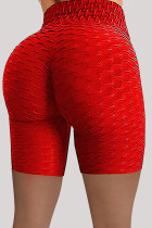 Red Casual Sportswear Solid Basic High Waist Skinny Yoga Shorts