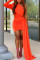 Tangerine Red Celebrities Solid Split Joint Asymmetrical Oblique Collar Evening Dress Dresses