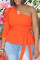 Orange Fashion Casual Solid Backless Oblique Collar Plus Size Tops