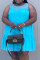 Blue Fashion Casual Plus Size Solid Split Joint See-through O Neck Sleeveless Dress
