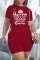 Burgundy Casual Print Slit O Neck Short Sleeve Two Pieces