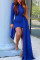 Blue Celebrities Solid Split Joint Asymmetrical Oblique Collar Evening Dress Dresses
