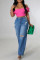 Light Color Fashion Casual Solid Ripped High Waist Regular Denim Jeans