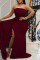 Apricot Fashion Sexy Solid Patchwork Backless Slit Strapless Evening Dress