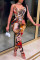 Multicolor Fashion Sexy Print Patchwork Backless U Neck Skinny Jumpsuits