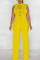 Yellow Casual Solid Bandage Patchwork Chains Half A Turtleneck Straight Jumpsuits
