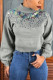 Grey Street Print Patchwork O Neck Tops